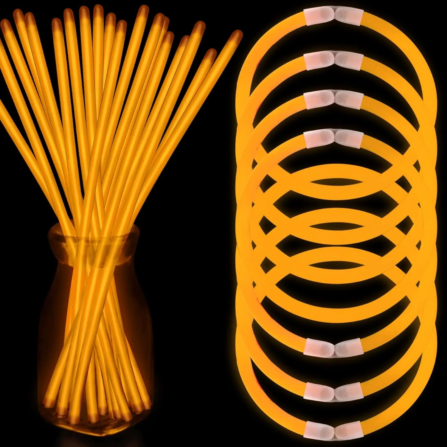 100 Orange Glow Sticks Bracelet Necklaces Glow In The Dark Party Supplies 8 Light Up Stick with 100 Connectors Bright Color for Halloween Birthday Carnival