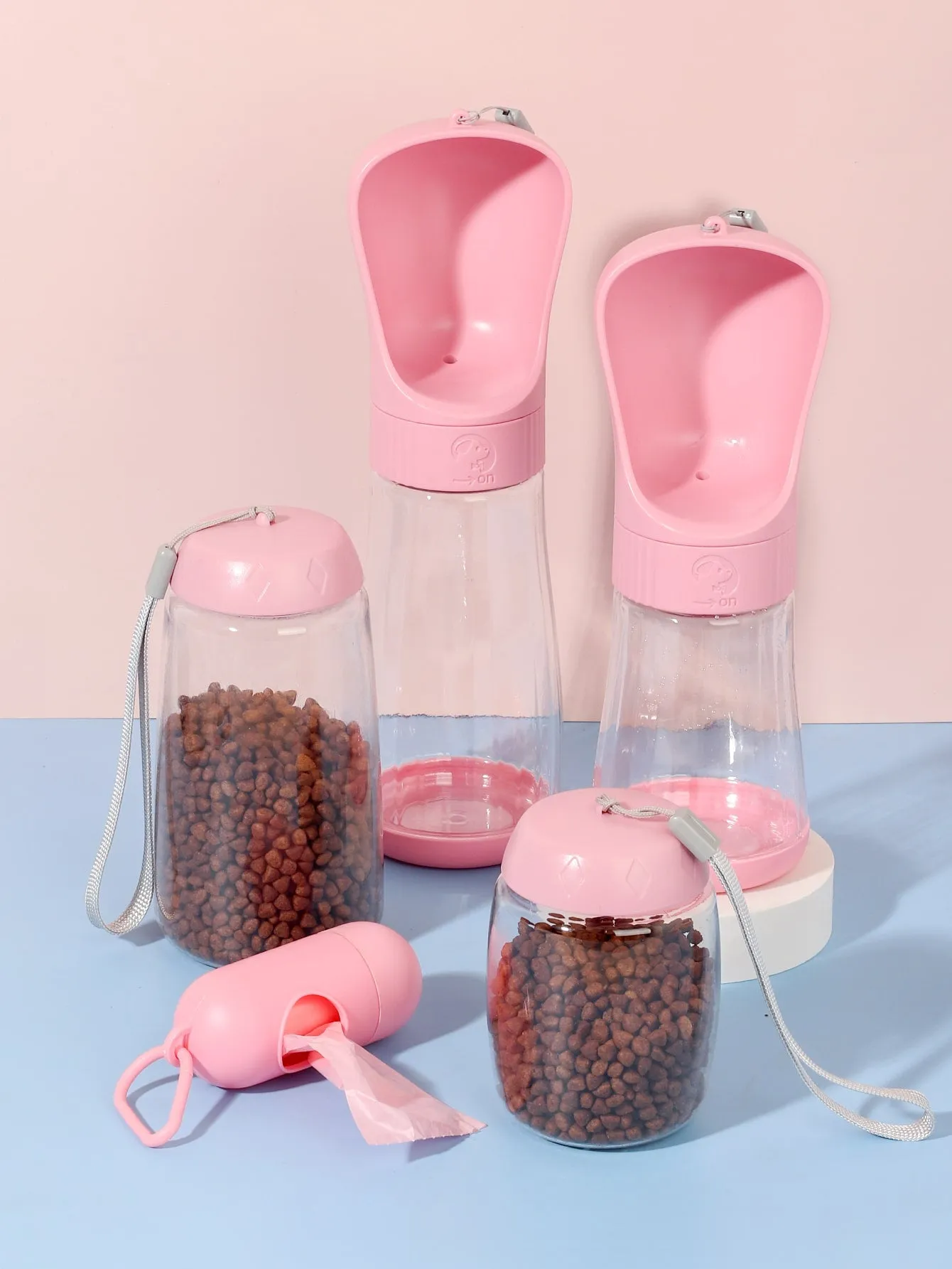 1pc Pet Outdoor Poopbag Dispenser With 1roll Poopbag 1pc Water Bottle 1pc Food Storage Bottle