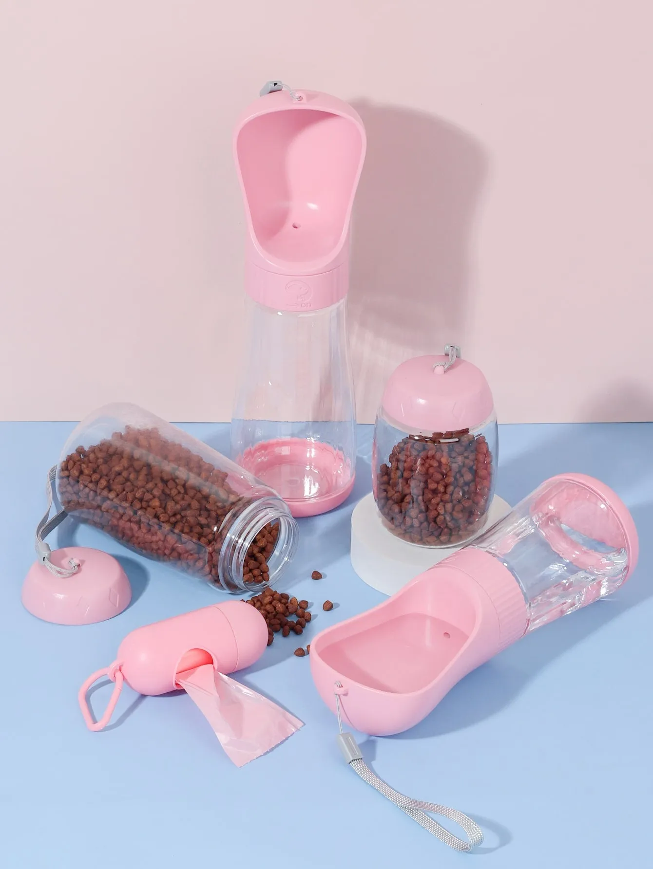1pc Pet Outdoor Poopbag Dispenser With 1roll Poopbag 1pc Water Bottle 1pc Food Storage Bottle