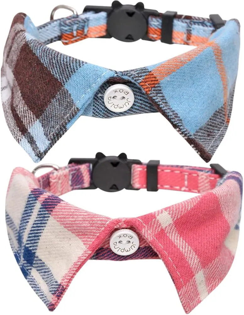 2 Pack/Set Cat Collar Breakaway with Cute Bow Tie and Bell Plaid for Kitty Adjustable Safety