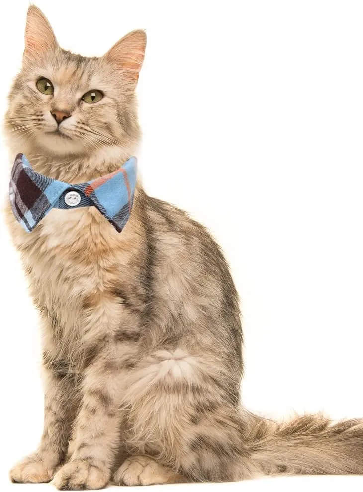 2 Pack/Set Cat Collar Breakaway with Cute Bow Tie and Bell Plaid for Kitty Adjustable Safety
