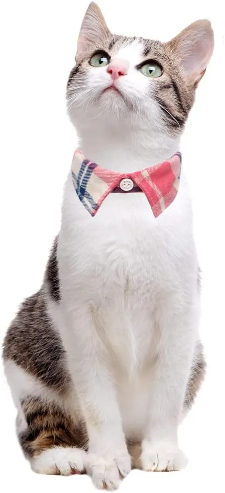 2 Pack/Set Cat Collar Breakaway with Cute Bow Tie and Bell Plaid for Kitty Adjustable Safety