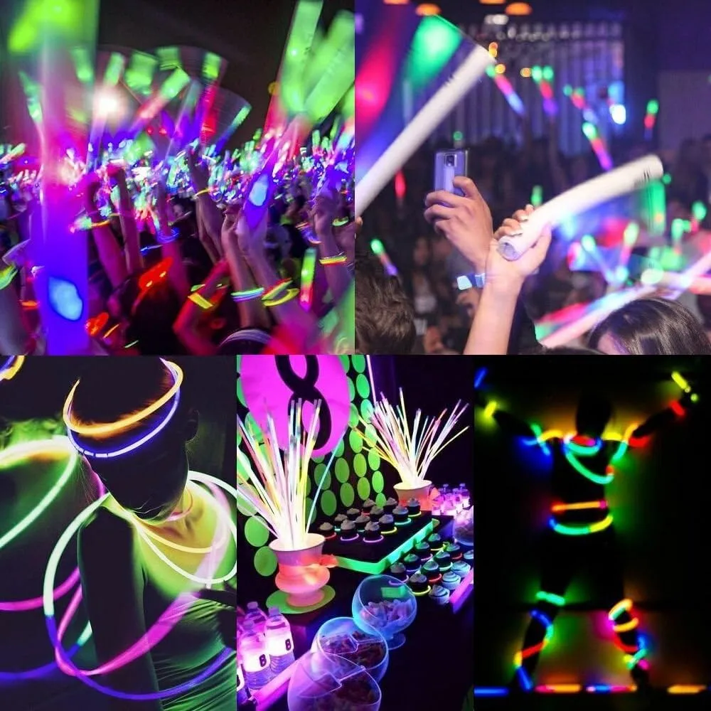 200 Glow Sticks Bulk Wholesale Necklaces, 22 Glow Stick Necklaces! Bright Colors Glow 8-12 Hr, Connector Pre-attached(handy), Glow-in-the-dark Party Supplies, GlowWithUs Brand