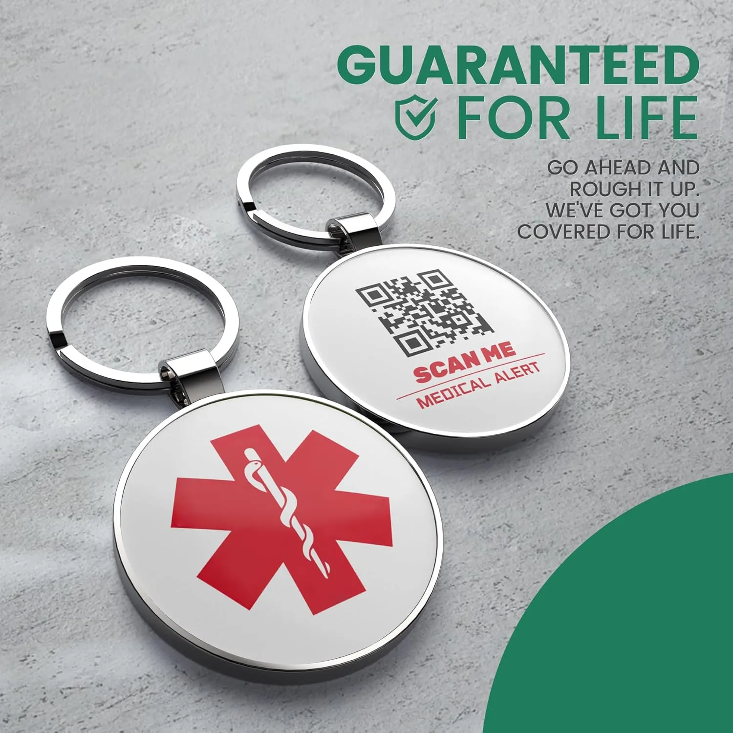 2PCS QR Medical Alert ID Tag Life Alert Keychain Epipen Alert Pendant,Medic Alert ID for Women,QR Online Profile for Medical Conditions, Allergies, medications, Emergency Contacts