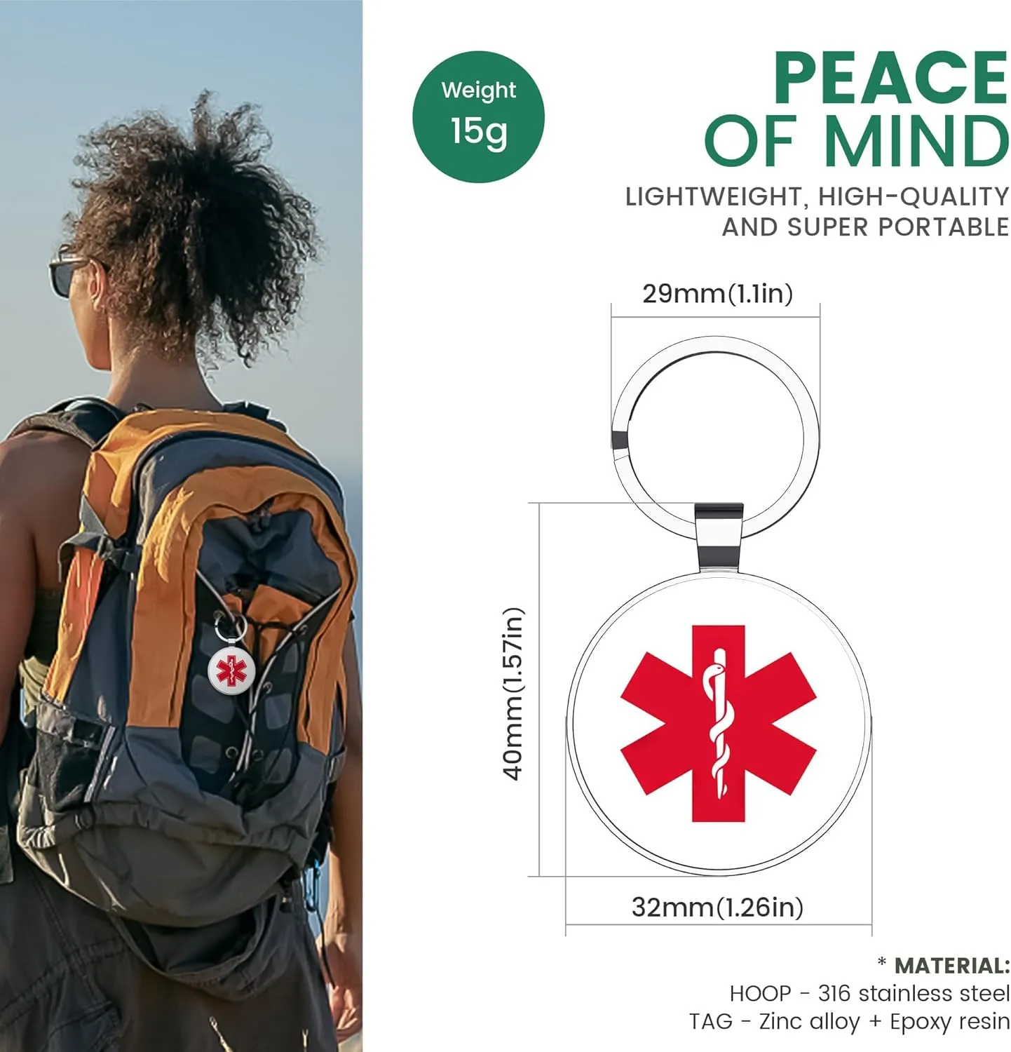 2PCS QR Medical Alert ID Tag Life Alert Keychain Epipen Alert Pendant,Medic Alert ID for Women,QR Online Profile for Medical Conditions, Allergies, medications, Emergency Contacts