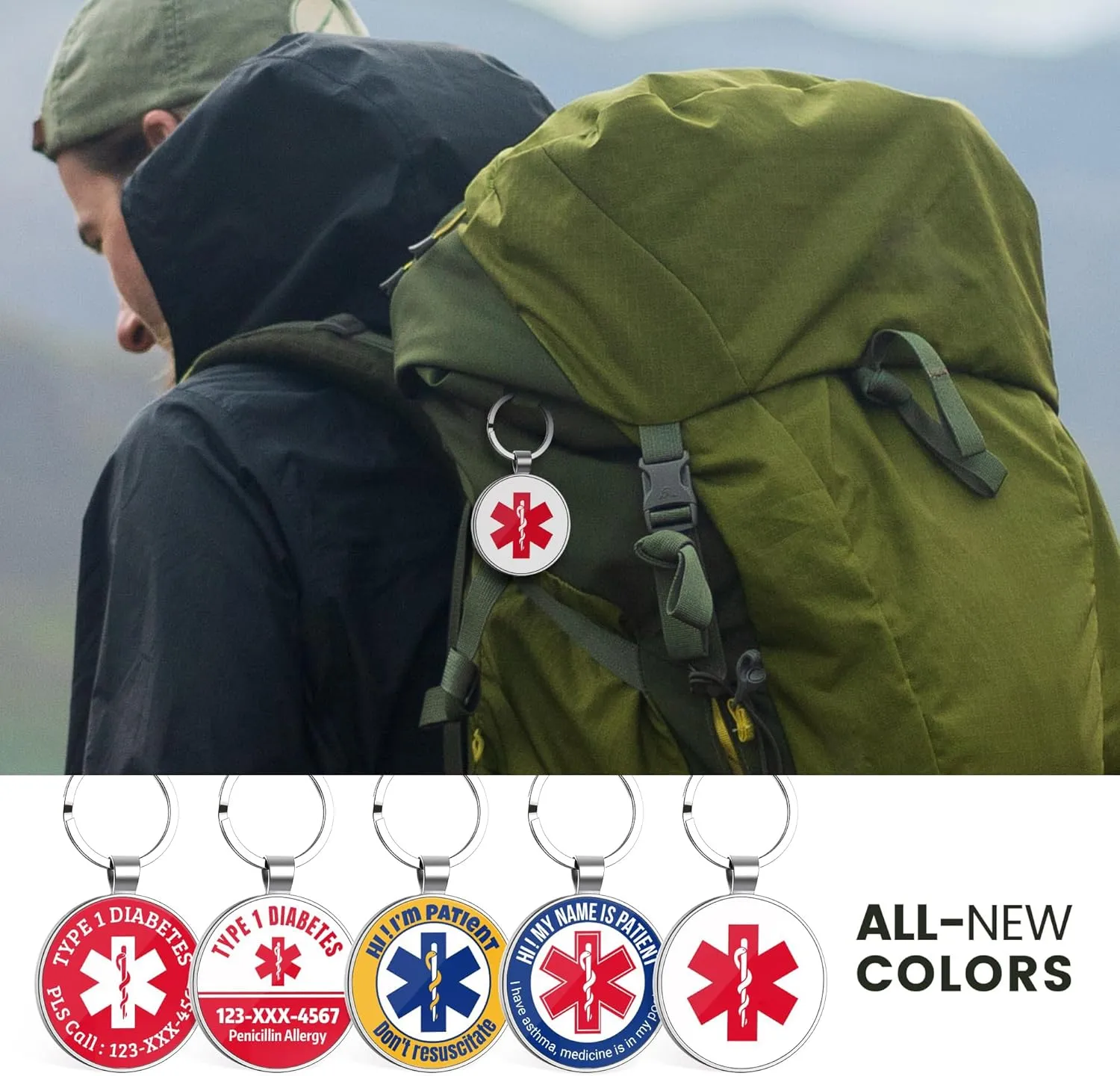 2PCS QR Medical Alert ID Tag Life Alert Keychain Epipen Alert Pendant,Medic Alert ID for Women,QR Online Profile for Medical Conditions, Allergies, medications, Emergency Contacts