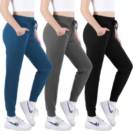 3 Pack: Women's Ultra-Soft Lounge Joggers Sweatpants Athletic Yoga Pants with Pockets