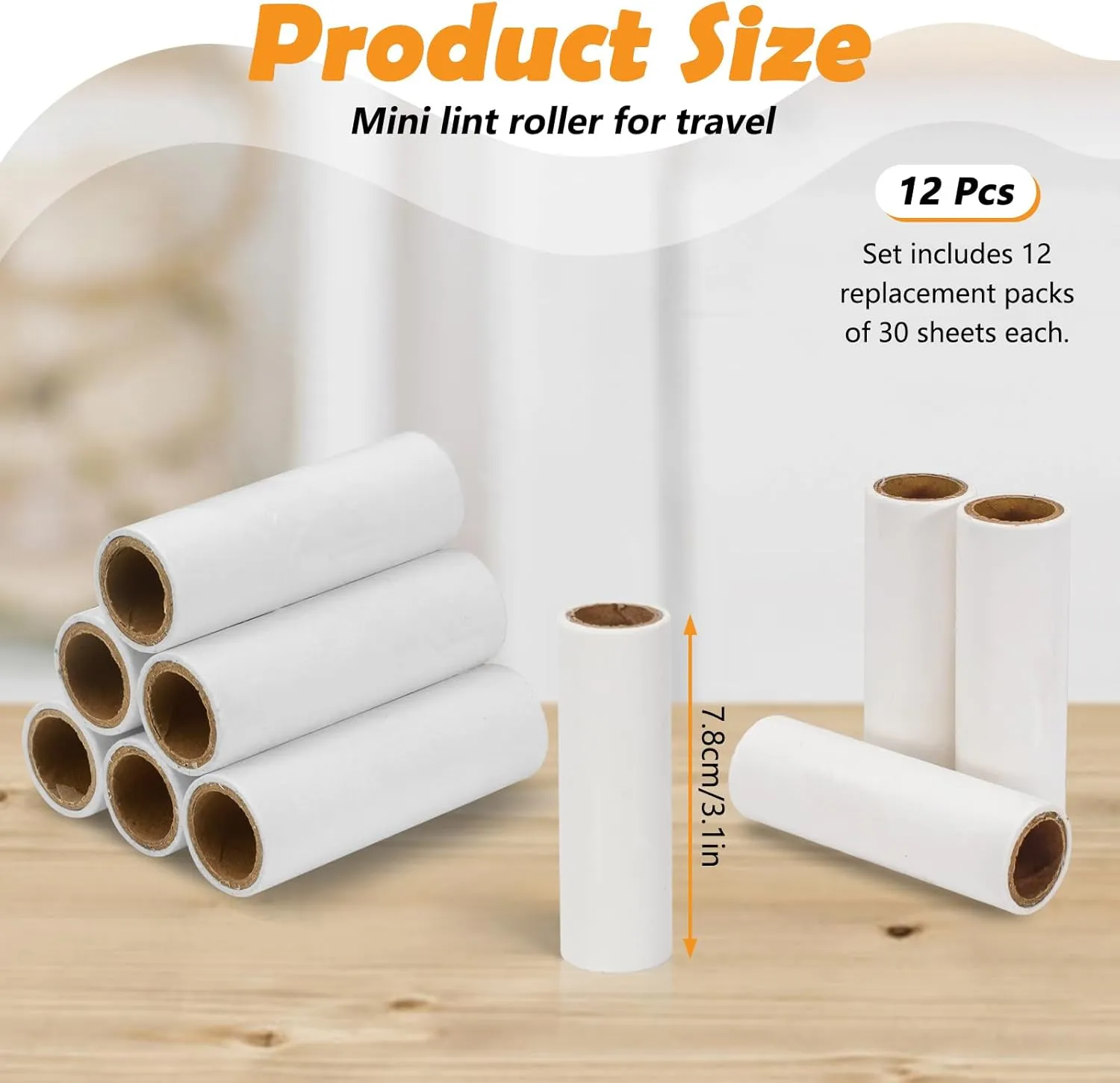 360 Sheets Refills for Mini Lint Roller, Extra Sticky Sheets for Travel Portable Small Lint Roller Cat Dog Pet Hair Remover, 12 Rolls