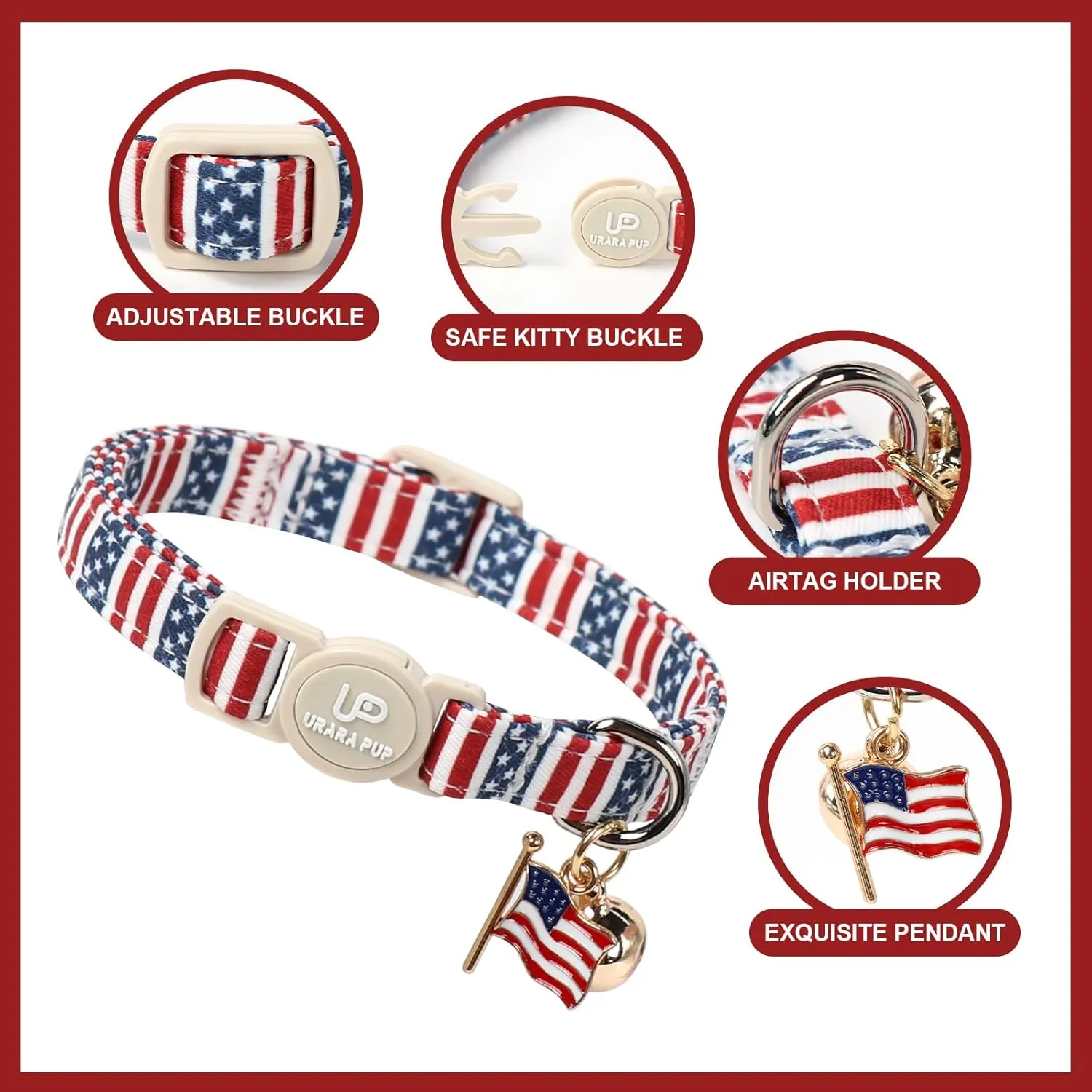 4th 0f July Cat Collar,2Pack Patriotic Day Kitten Collars Cute Flag Breakaway Kitty Collars,Summer Baseball Blue Cat Collar with Bell, for Girl & Boy Cats