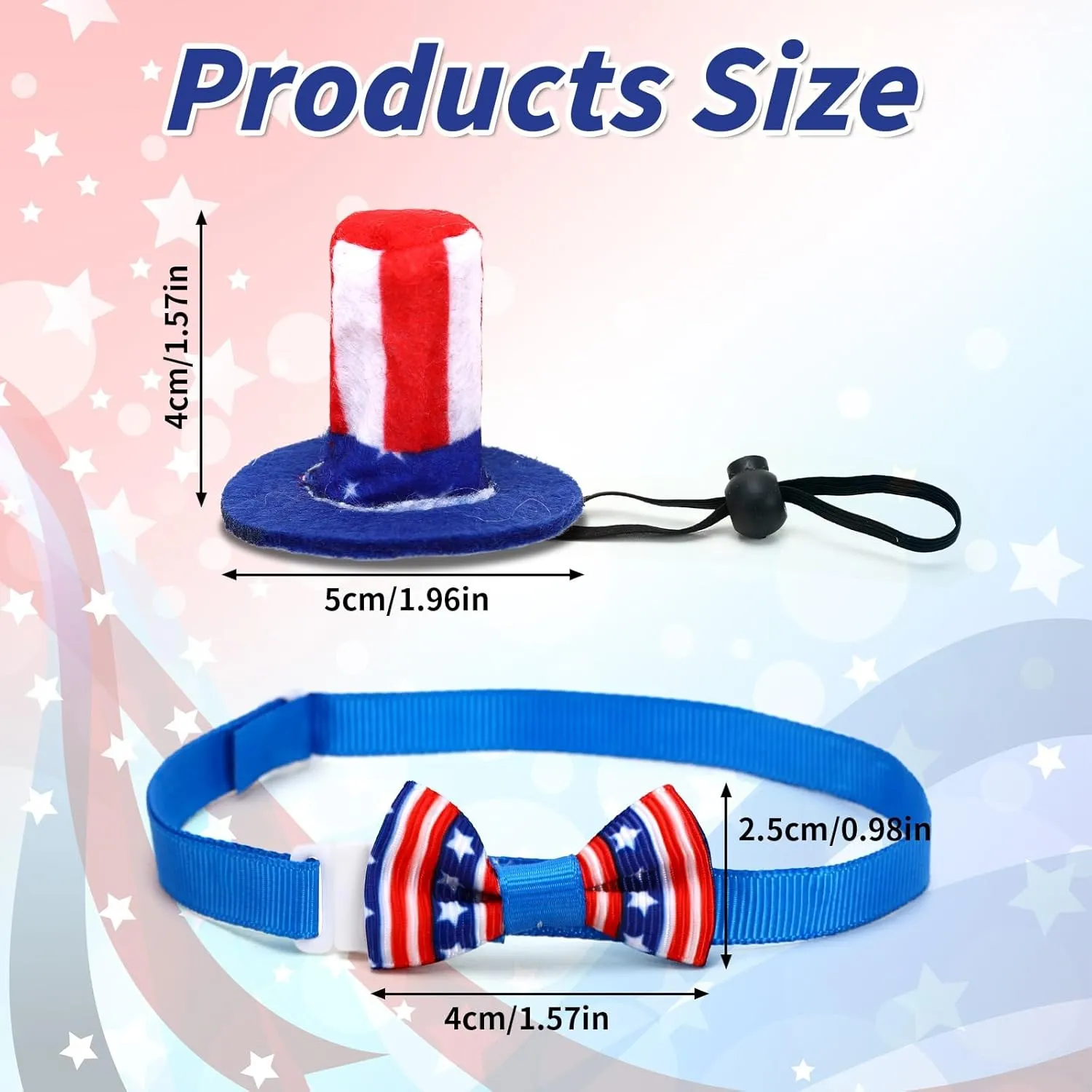 6 Pcs Pet Independence Day Costume, July 4th American Flag Hat and Tie for Hamsters Lizards Parrots and Other Similar Small Pet Costumes