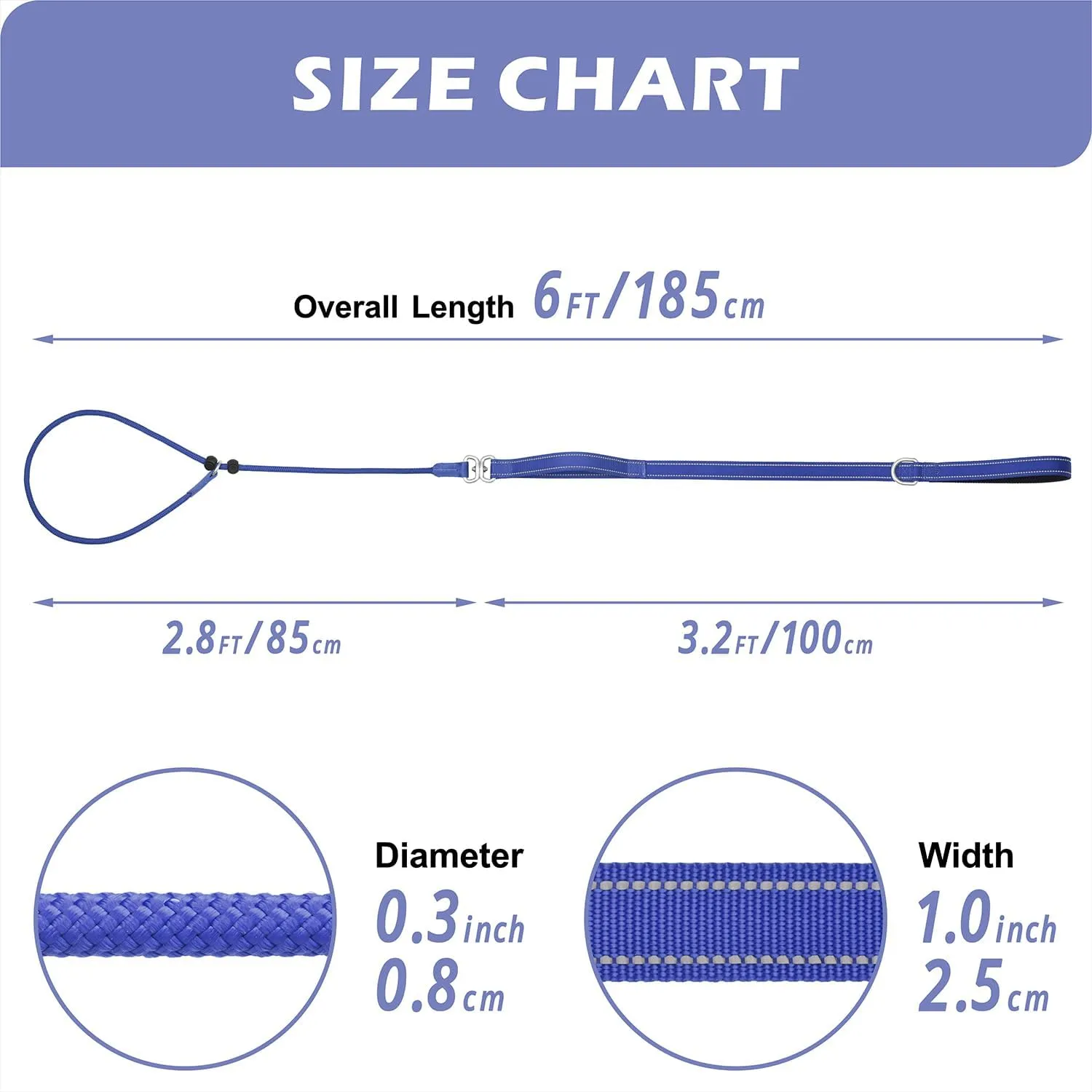 6FT Slip Lead Dog Leash with Double Padded Handle, Anti-Tangle Slip Leads for Dogs, Reflective Nylon No-Pull Training Leash for Small Medium Dogs, Navy Blue