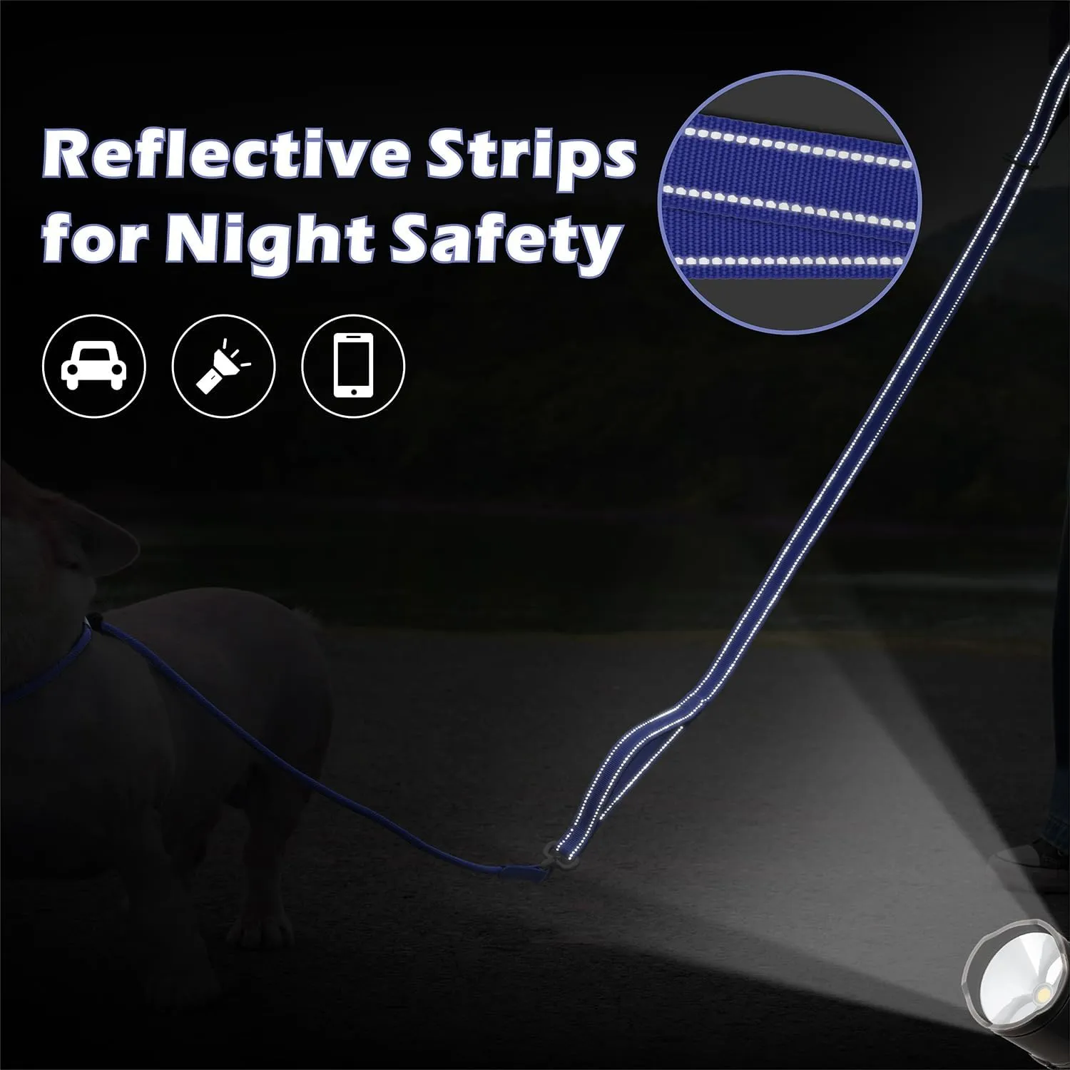 6FT Slip Lead Dog Leash with Double Padded Handle, Anti-Tangle Slip Leads for Dogs, Reflective Nylon No-Pull Training Leash for Small Medium Dogs, Navy Blue