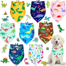 8 Pieces Summer Boy Dog Bandanas Dinosaur Triangle Bid Scarf for Dogs Pet Cute Colorful Adjustable Bandana Accessories for Small Medium Pet Puppy Cats