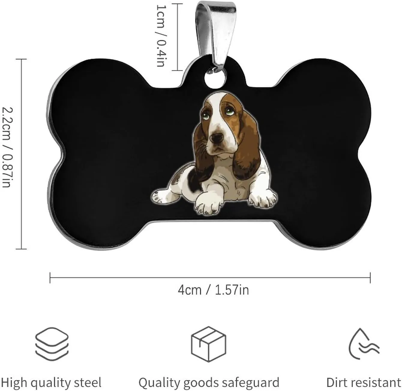 Basset Hound Pet ID Tags Personalized Stainless Steel Dog and Cat Tags Cute Collar Tag Bone Shape