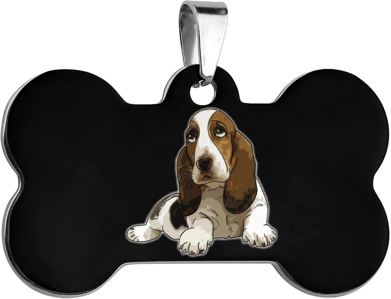 Basset Hound Pet ID Tags Personalized Stainless Steel Dog and Cat Tags Cute Collar Tag Bone Shape