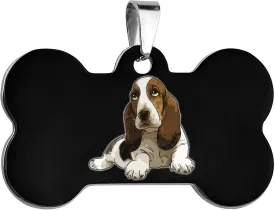 Basset Hound Pet ID Tags Personalized Stainless Steel Dog and Cat Tags Cute Collar Tag Bone Shape