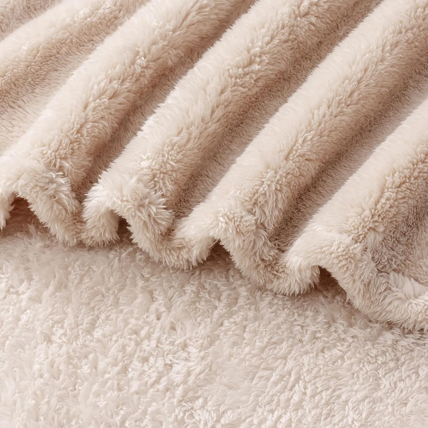 Berkshire Blanket Classic Extra-Fluffy Plush Throw Blanket, Soft Fuzzy Fluffy Long Hair Throw Blanket for Couch Sofa Bed, Chino Khaki, 50x60 Inches