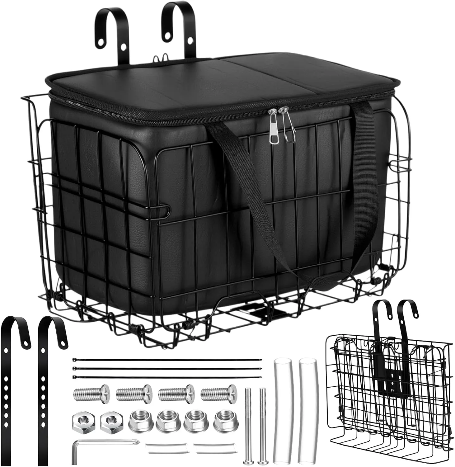 Bike Basket Front Rear 13.2 x 7.9 x 8.7 Inches Folding Bicycle Basket with Removable Liner Bag Large Quick Release Bicycle Front Rack Hanging Cargo Storage Basket for Ebike Accessories