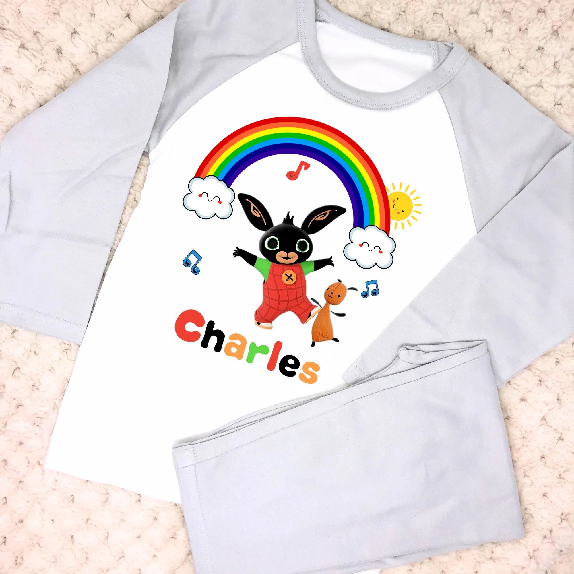 Boys Bing Bunny Custom Pjs with Your Child's Name for Everyday Wear