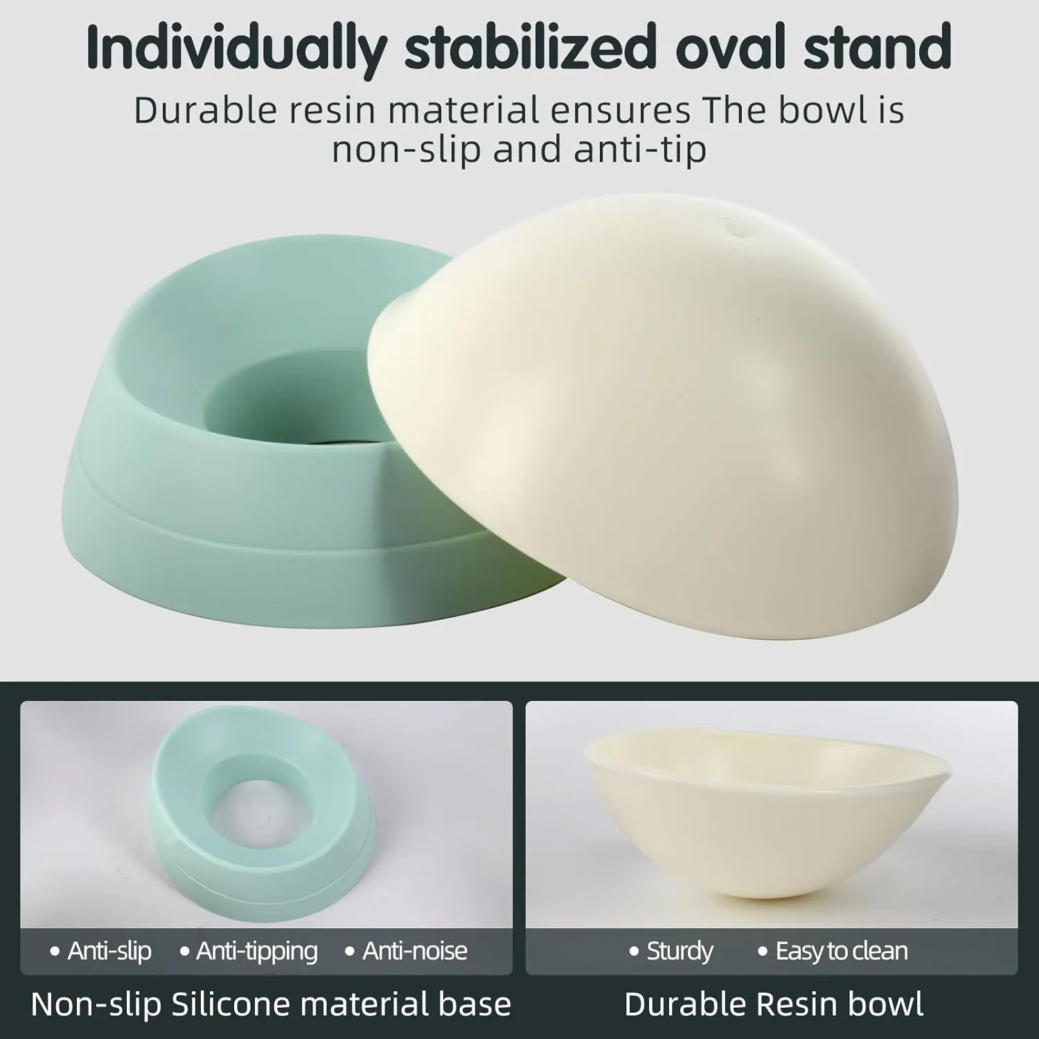 Bulldog Bowl Anti-Slip Dog Cat Dish Detachable Rubber Dog Bowl Pet Sterile Tilted Pet Feeder Slope Base (Green, 3.5 Cup (Medium/Large Dog))