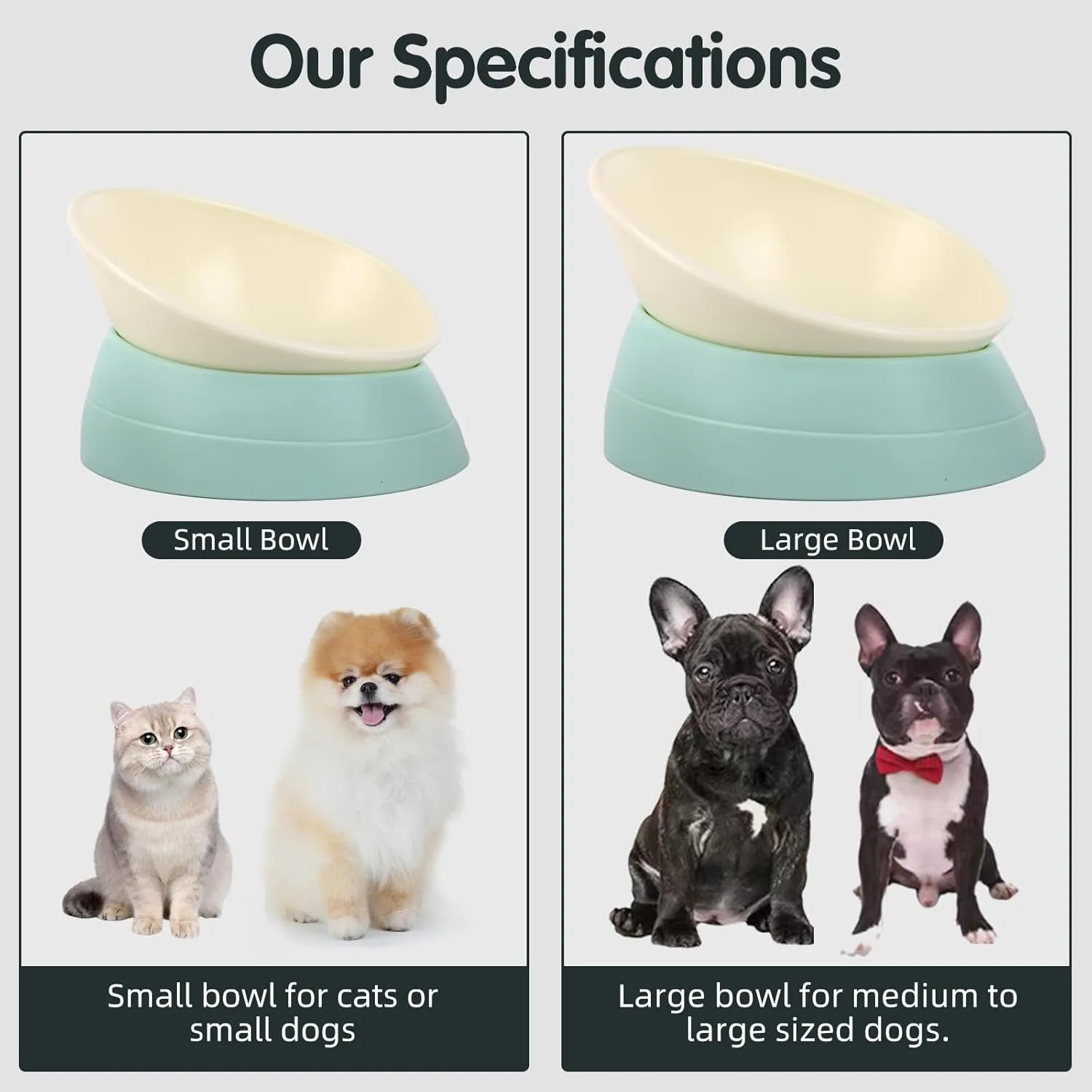 Bulldog Bowl Anti-Slip Dog Cat Dish Detachable Rubber Dog Bowl Pet Sterile Tilted Pet Feeder Slope Base (Green, 3.5 Cup (Medium/Large Dog))