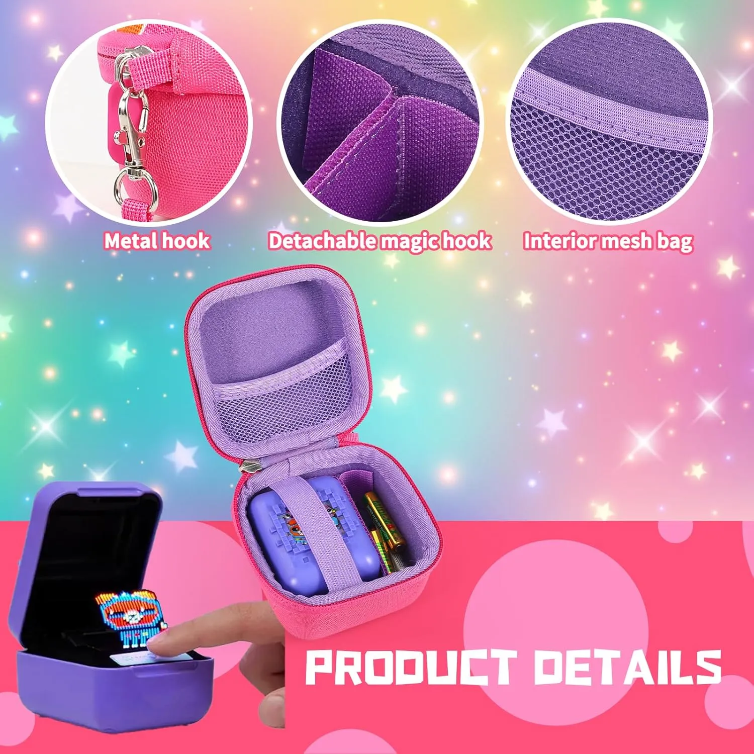 Carrying Case for Bitzee Interactive Toy Digital Pet and Case, Hard Travel Protective Storage Holder for Bitzee Virtual Electronic Pets Accessories (Pink Pattern)