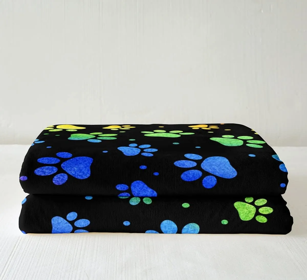 Castle Fairy Dog Paw Print Fleece Blanket,Rainbow Gradient Puppy Paw for Dog Lover Throw Blanket for Adult Man,Funny Pets Animal Lightweight Polyester Sherpa Blanket for Sofa, Queen (90 x 90 Inch)