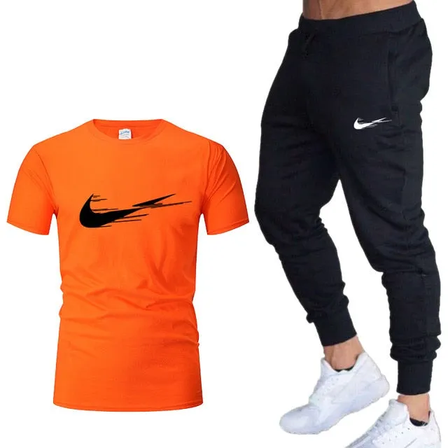 Casual tracksuit summer print suits sportwear men jogging fitness set clothing 2020 Men's sets t shirts   pants two pieces sets