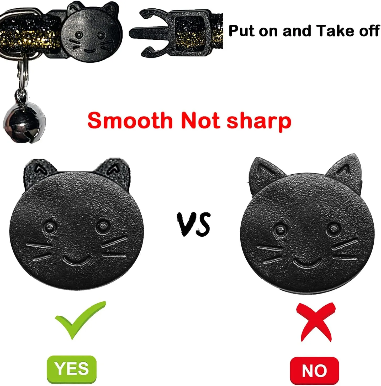 Cat Collars,Breakaway Cat Collars with Bells,Adjustable Reflective Cute Cat Collars,2-Pack Girl Boy Pet Kitten Collar Adjustable 7-12in Pet Supplies (Black)