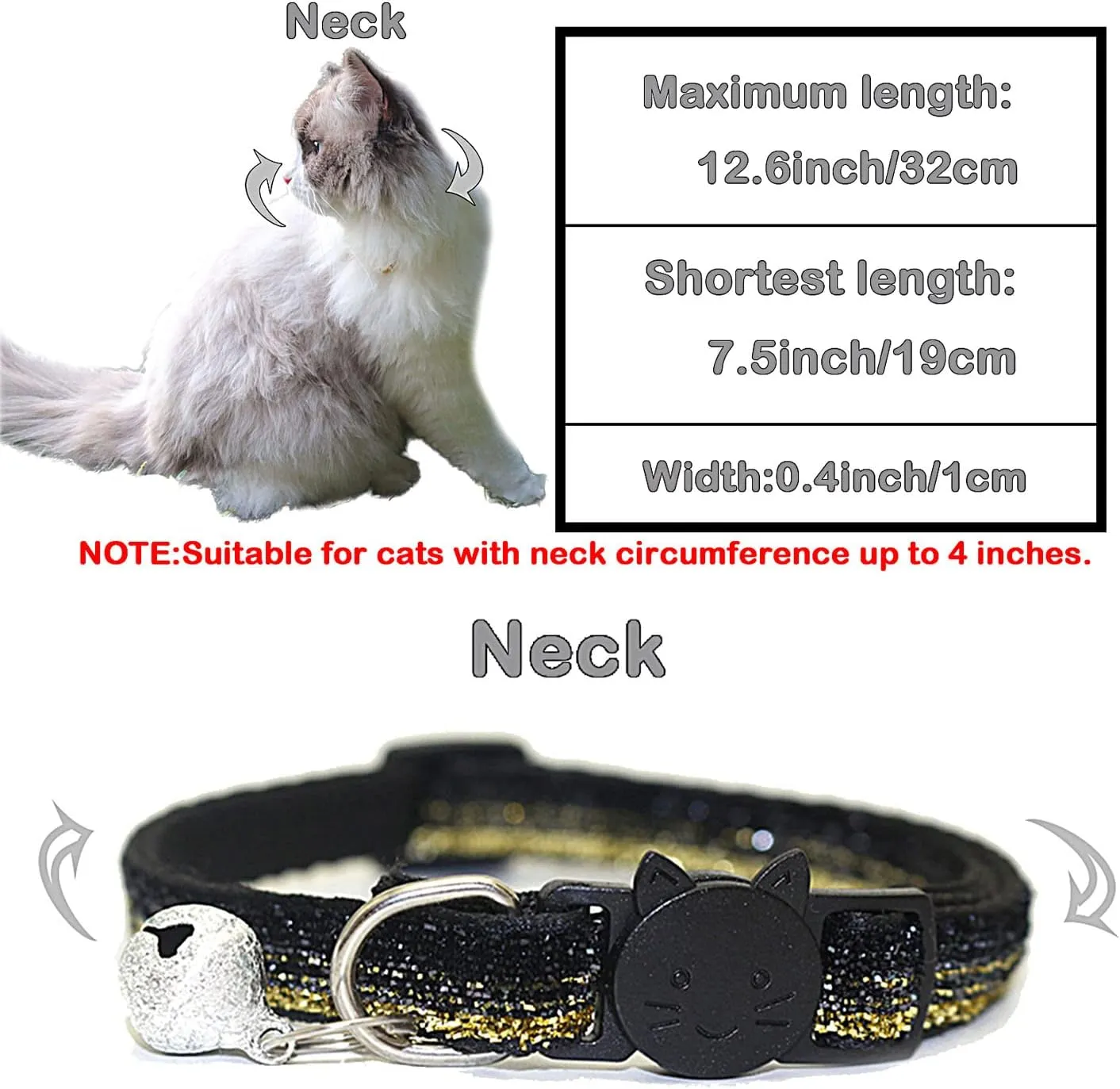 Cat Collars,Breakaway Cat Collars with Bells,Adjustable Reflective Cute Cat Collars,2-Pack Girl Boy Pet Kitten Collar Adjustable 7-12in Pet Supplies (Black)