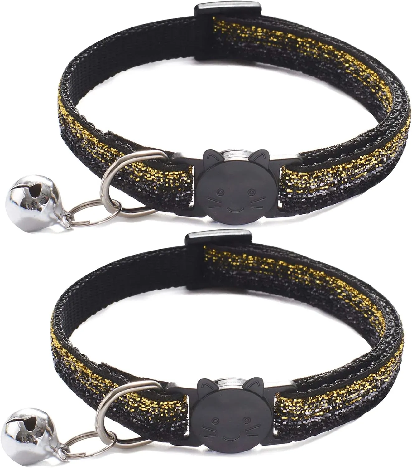 Cat Collars,Breakaway Cat Collars with Bells,Adjustable Reflective Cute Cat Collars,2-Pack Girl Boy Pet Kitten Collar Adjustable 7-12in Pet Supplies (Black)