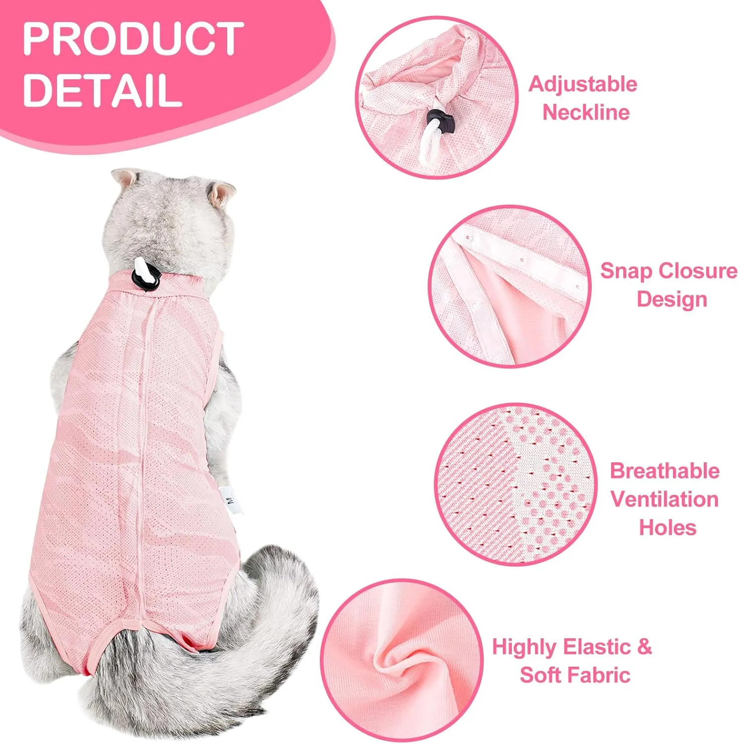 Cat Recovery Suit Cat Onesie for Cats After Surgery, Breathable Cat Surgery Recovery Suit Female for Abdominal Wounds, Kitten Recovery Suit E-Collar Alternative Cat Onesie After Spay Anti Licking