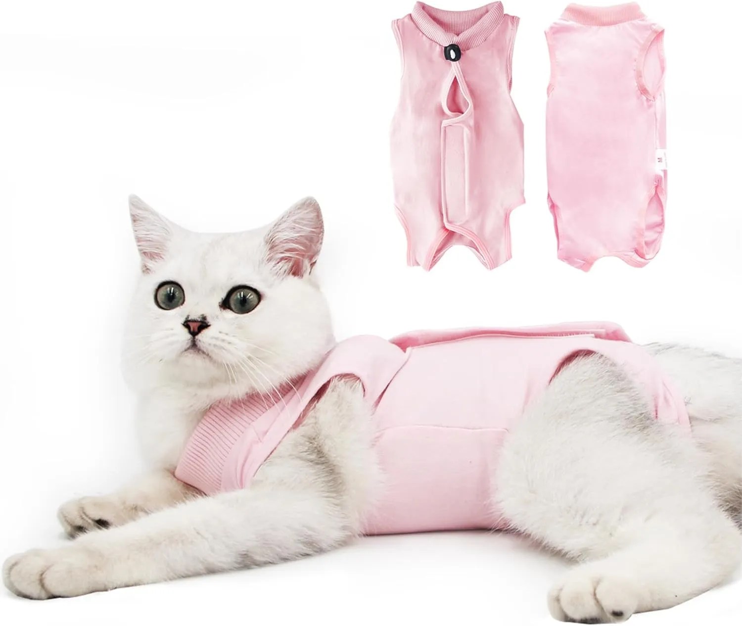 Cat Recovery Suit for Male and Female Surgical Post Surgery Soft Cone Onesie Shirt Clothes Neuter Licking Protective Diapers Outfit Cover Kitten Spay Collar(S, Pink)