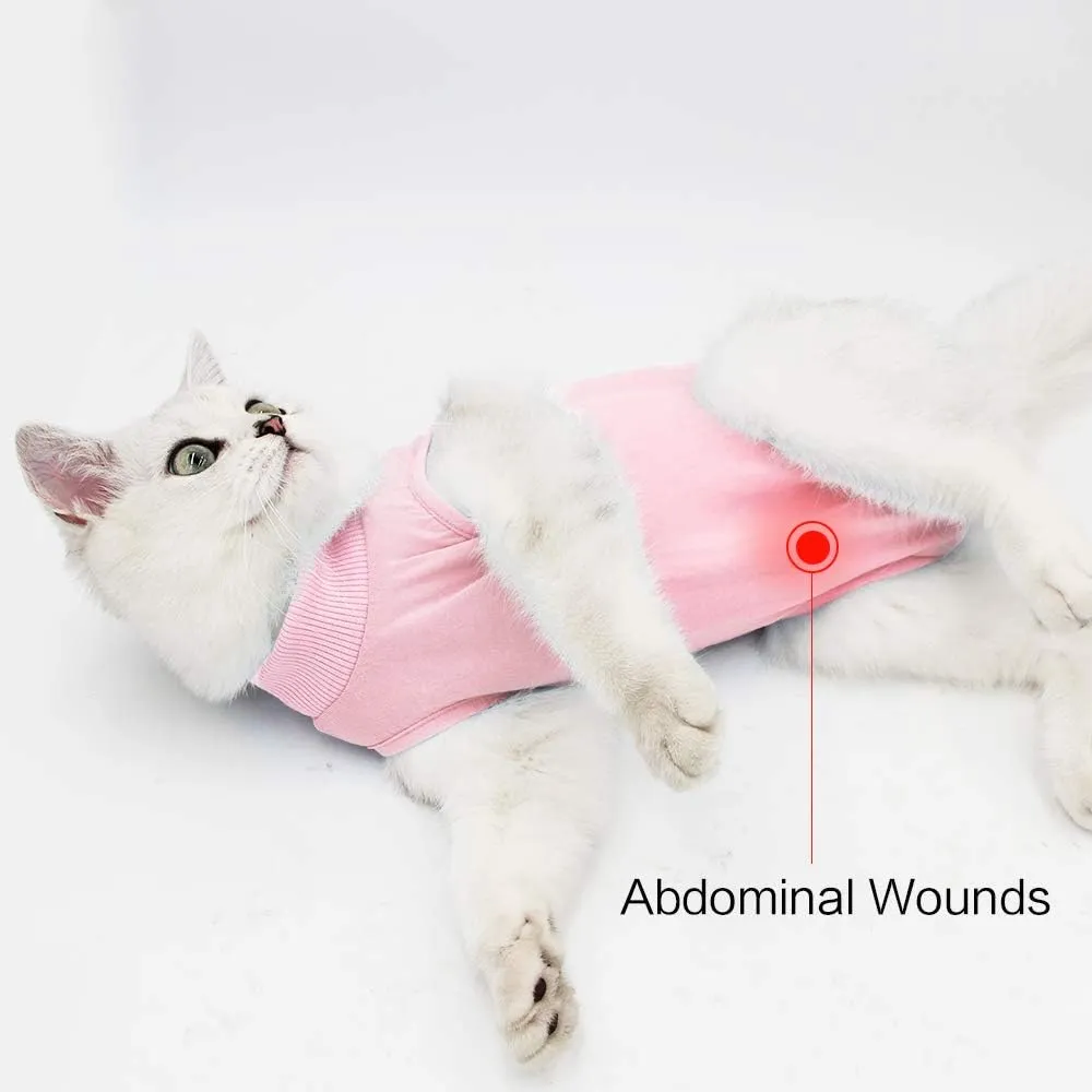 Cat Recovery Suit for Male and Female Surgical Post Surgery Soft Cone Onesie Shirt Clothes Neuter Licking Protective Diapers Outfit Cover Kitten Spay Collar(S, Pink)