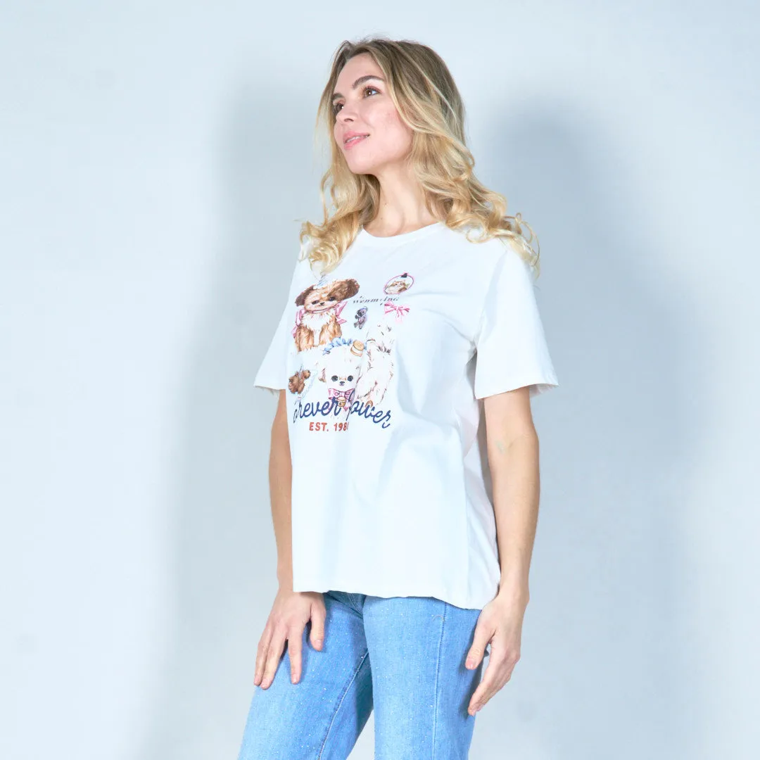 Charming dog and cat graphic tee wholesale