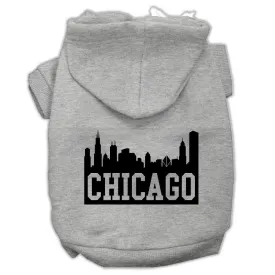 Chicago Skyline Screen Print Pet Hoodies Grey Size Med (12)