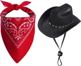 choyaxo Pet Cowboy Costume Halloween Costumes for Dogs Cat Cowboy Hat with Bandana Scarf- Black, Small choyaxo Pet Cowboy Costume Halloween Costumes for Dogs Cat Cowboy Hat with Bandana Scarf- Black, Small