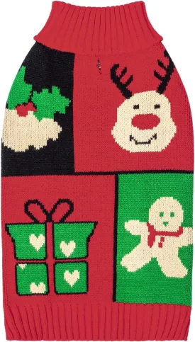 CuteBone Christmas Dog Sweater for Small Medium Dogs X-mas Knit Puppy Sweater Turtleneck Pet Winter Clothes Cat Apparel with Harness Hole
