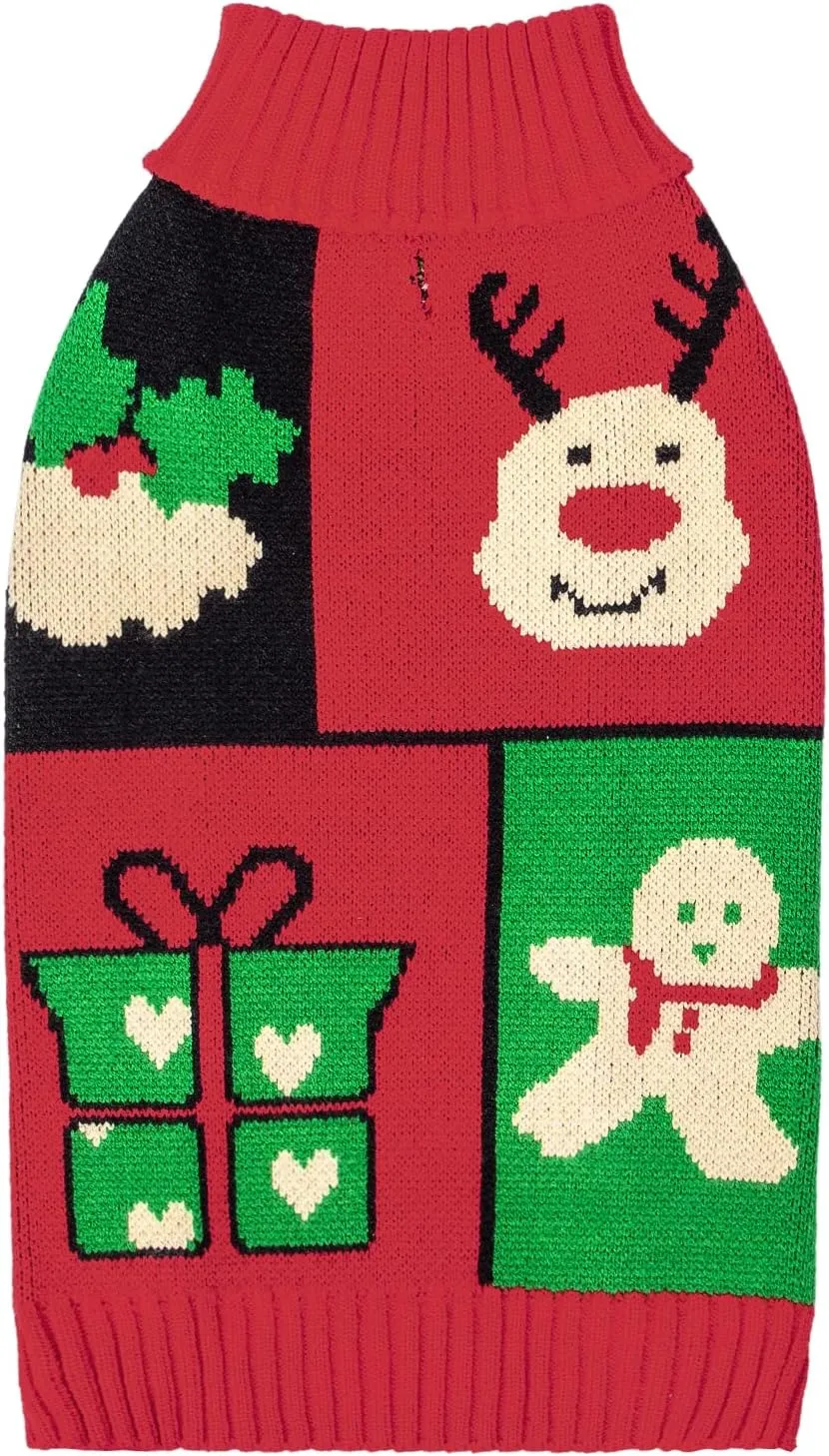 CuteBone Christmas Dog Sweater for Small Medium Dogs X-mas Knit Puppy Sweater Turtleneck Pet Winter Clothes Cat Apparel with Harness Hole