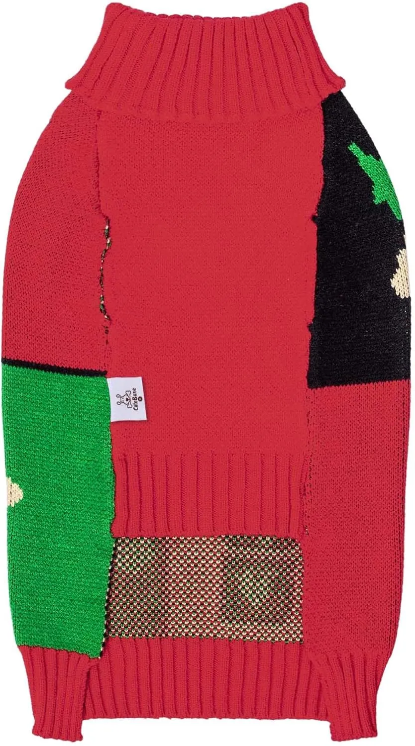 CuteBone Christmas Dog Sweater for Small Medium Dogs X-mas Knit Puppy Sweater Turtleneck Pet Winter Clothes Cat Apparel with Harness Hole