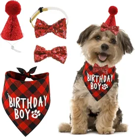 Dog Birthday Bandana Hat Bowtie Hairpin Set, 1 Set Red Classic Plaid Birthday Decor Pets Triangle Scarfs Hat Tie and Hairpin for Pet Puppy Cat Dog Birthday Bandana Hat Bowtie Hairpin Set, 1 Set Red Classic Plaid Birthday Decor Pets Triangle Scarfs Hat Tie and Hairpin for Pet Puppy Cat
