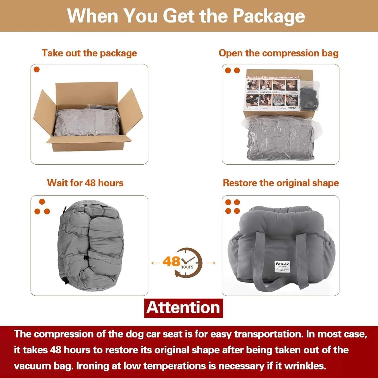 Dog Car Seat for Small Dogs, Portable Puppy Car Seat of Easy Installation, Fashionable Pet Carrier Bag with Large Pockets, Machine Washable Dog Booster Seat (Striped Khaki)