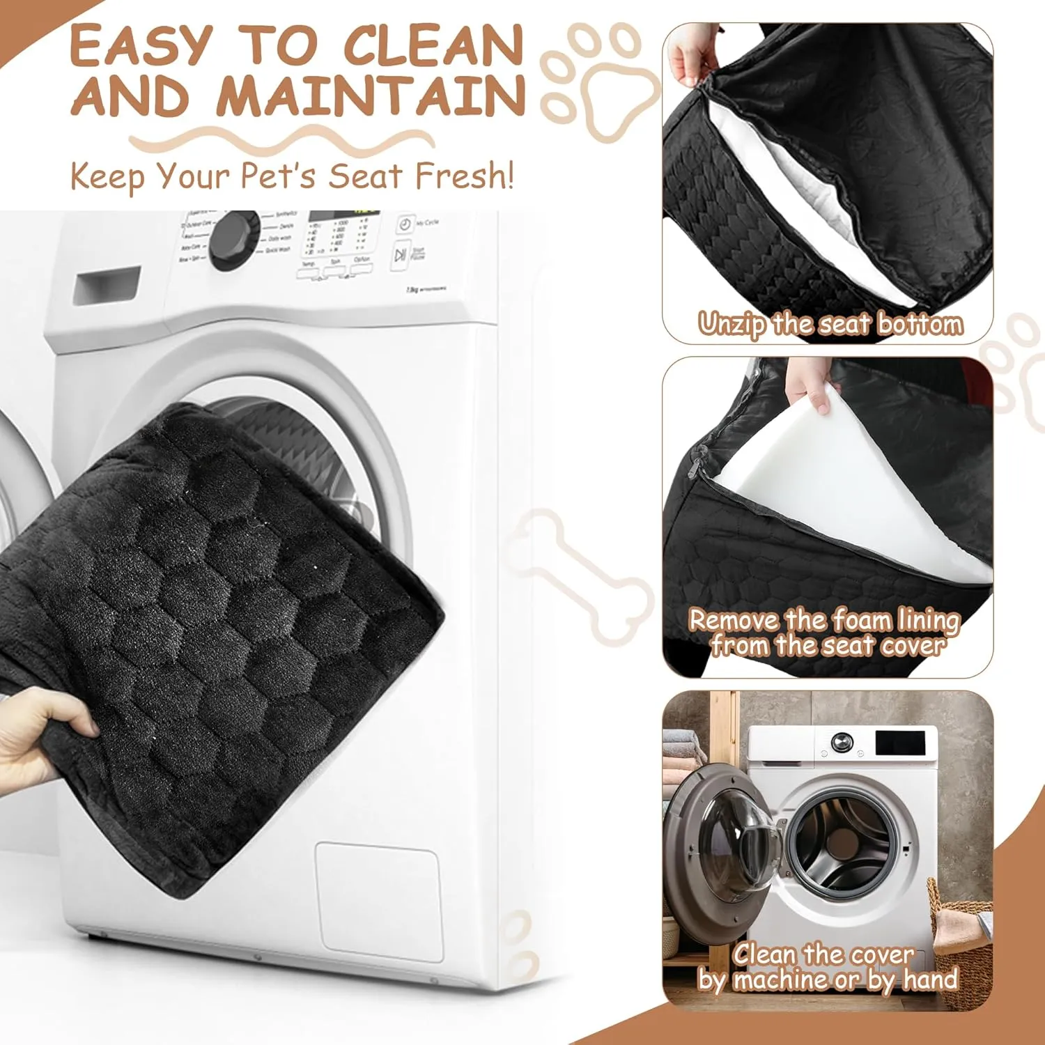 Dog Car Seat for Small/Medium Dogs - Dog Booster Seat with Safety Straps & Non-Slip Base, Travel Pet Car Seat with Storage Pockets, Washable & Removable, Suitable for Dogs Under 35 lbs (Black)