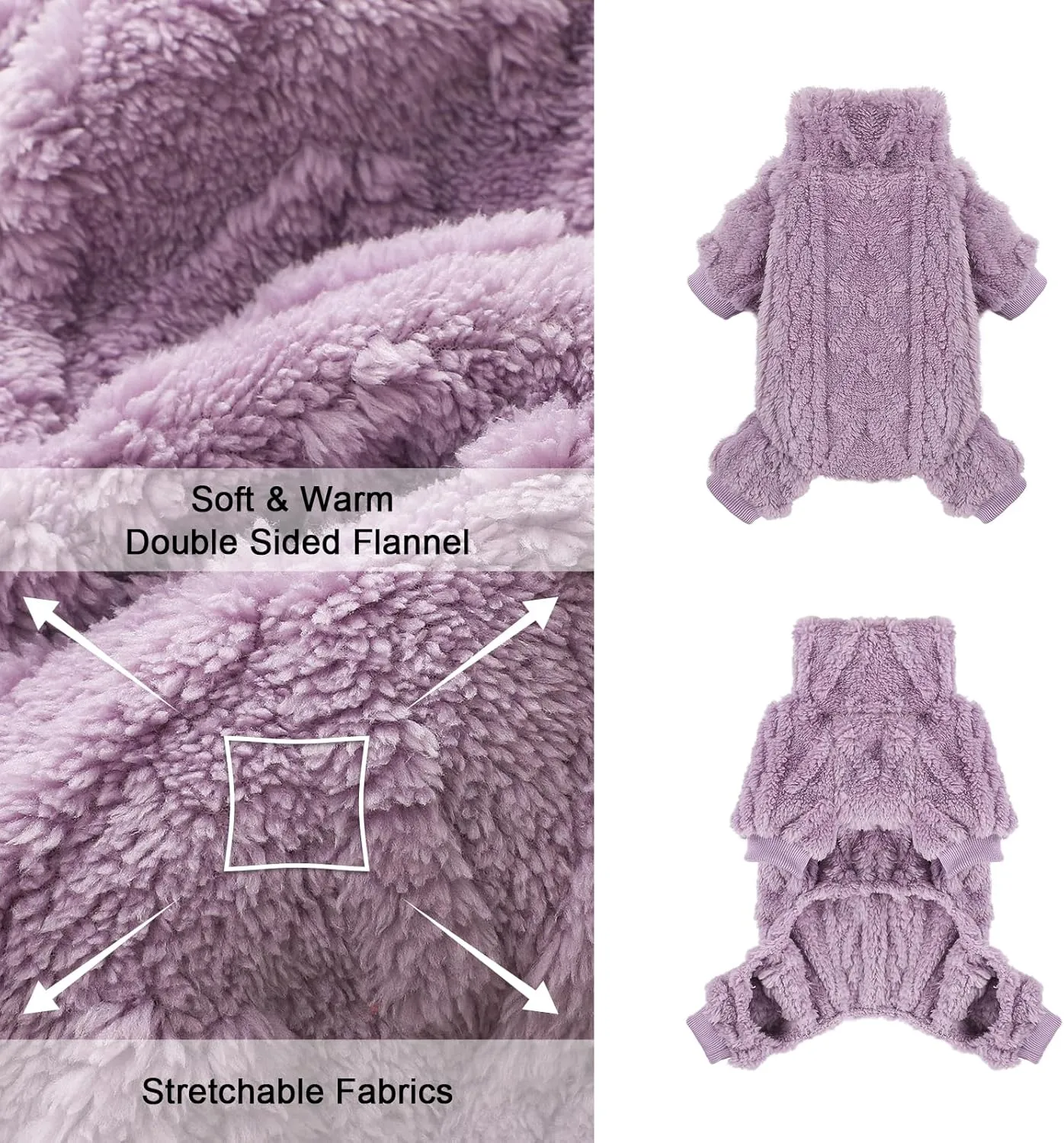 Dog Fleece Sweater, Winter Warm Small Dog Clothes for Girls Boy, Pet Stretchy Jumpsuit Pajamas, Turtleneck Puppy Sweaters with 4 Legged(Purple, S)