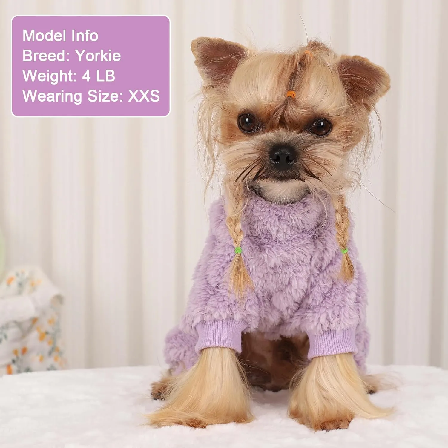 Dog Fleece Sweater, Winter Warm Small Dog Clothes for Girls Boy, Pet Stretchy Jumpsuit Pajamas, Turtleneck Puppy Sweaters with 4 Legged(Purple, S)