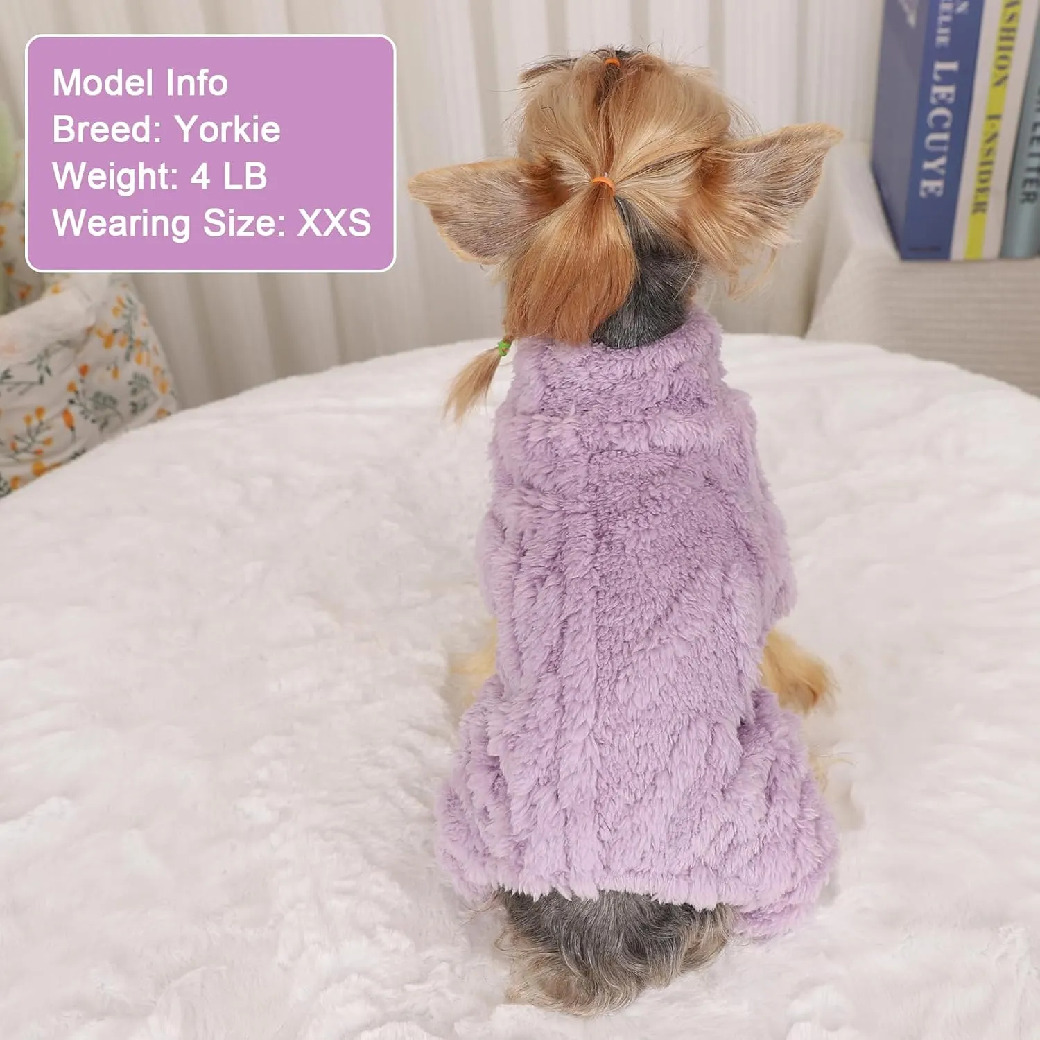 Dog Fleece Sweater, Winter Warm Small Dog Clothes for Girls Boy, Pet Stretchy Jumpsuit Pajamas, Turtleneck Puppy Sweaters with 4 Legged(Purple, S)
