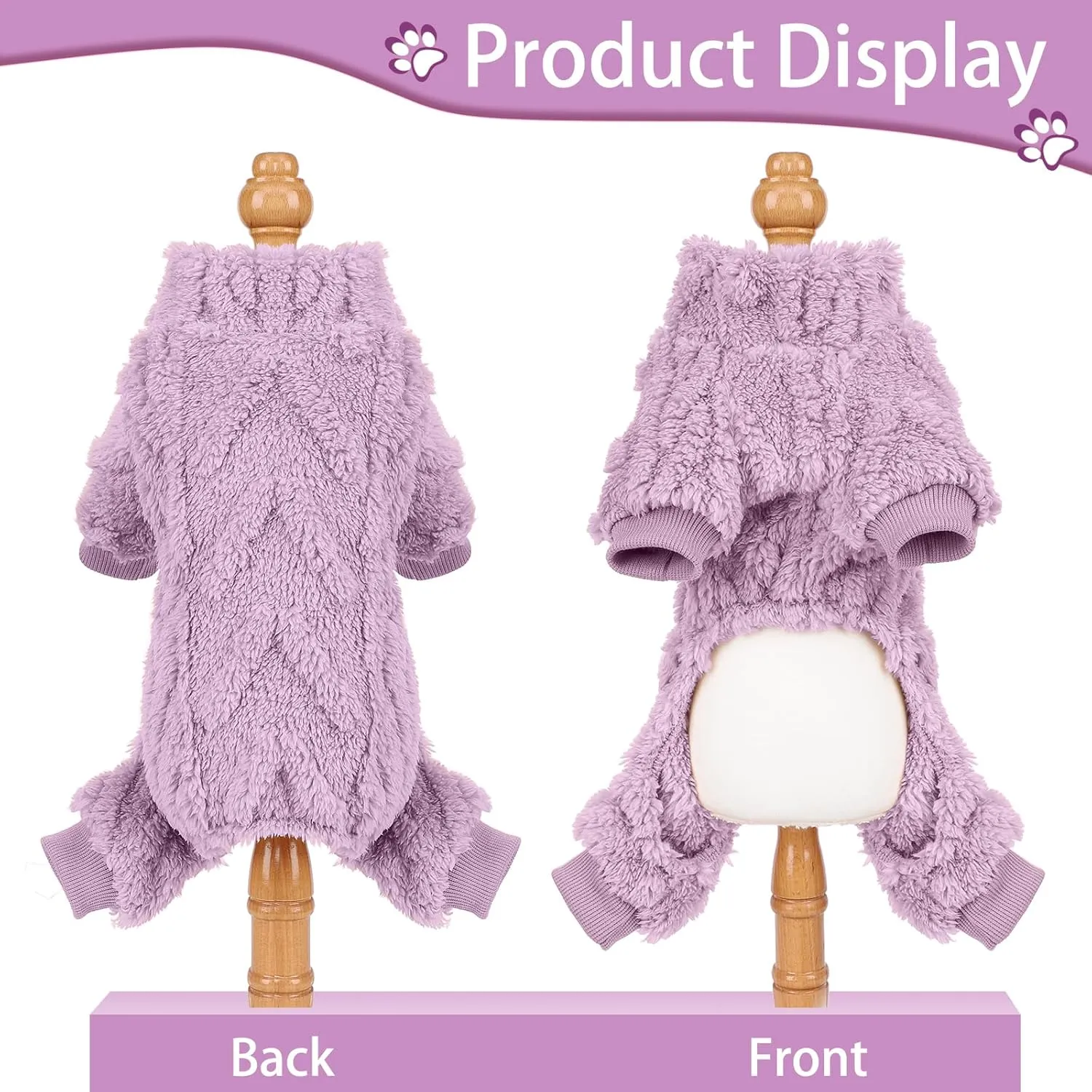 Dog Fleece Sweater, Winter Warm Small Dog Clothes for Girls Boy, Pet Stretchy Jumpsuit Pajamas, Turtleneck Puppy Sweaters with 4 Legged(Purple, S)
