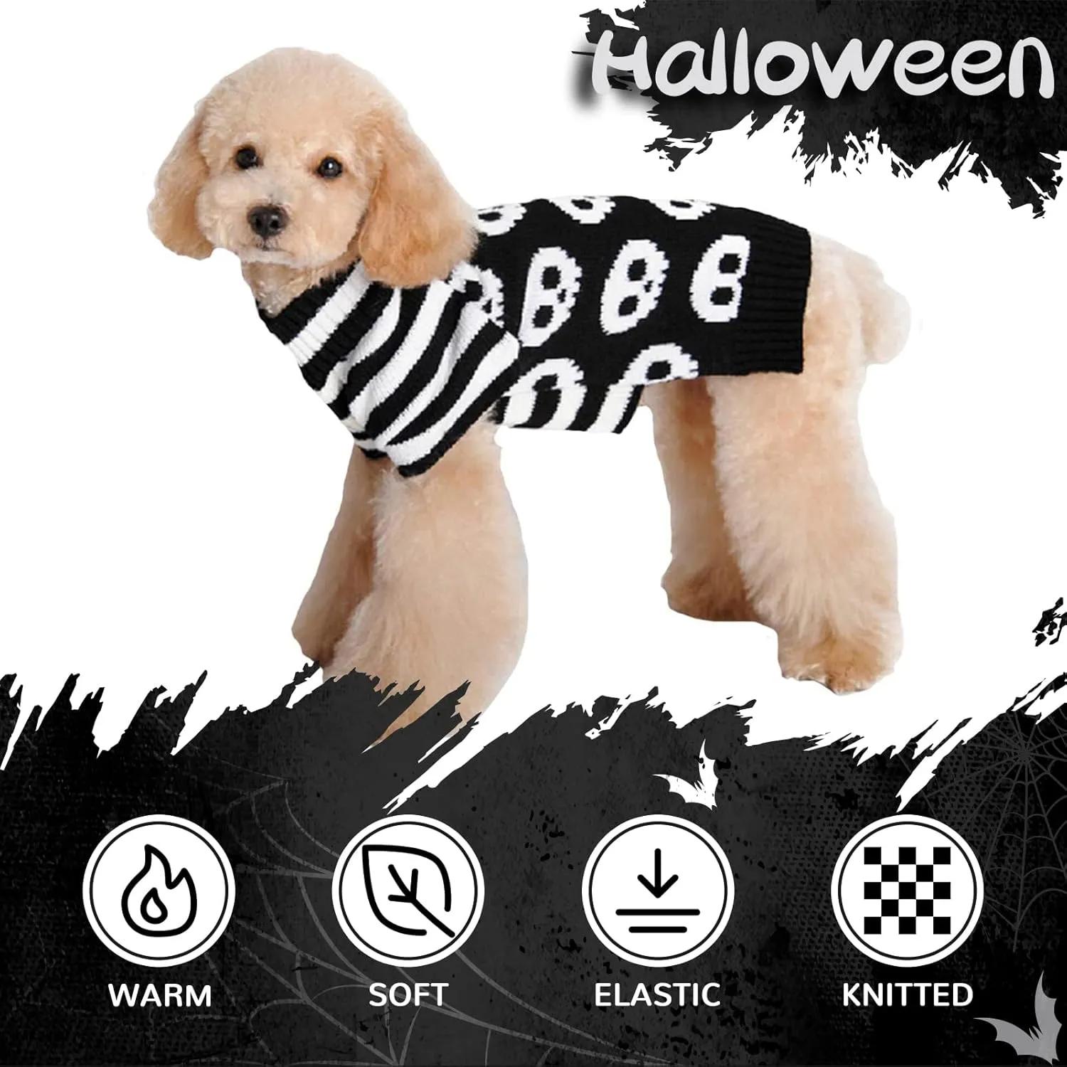 Dog Halloween Sweater Pet Halloween Skull Costumes Cute Cat Outfit XSmall Puppy Clothes Knit Dog Sweater for Small Medium Dogs Girl Boy XS