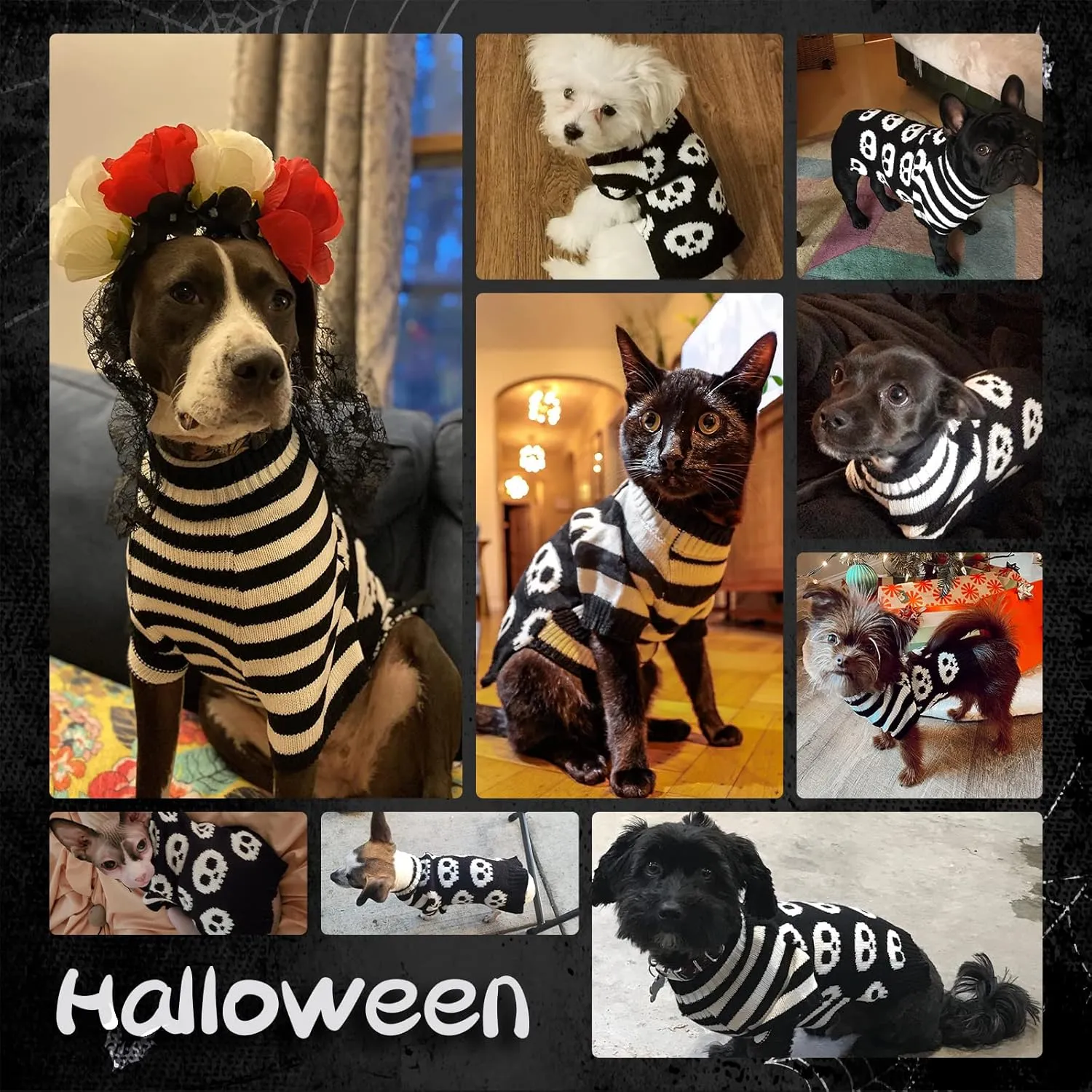 Dog Halloween Sweater Pet Halloween Skull Costumes Cute Cat Outfit XSmall Puppy Clothes Knit Dog Sweater for Small Medium Dogs Girl Boy XS
