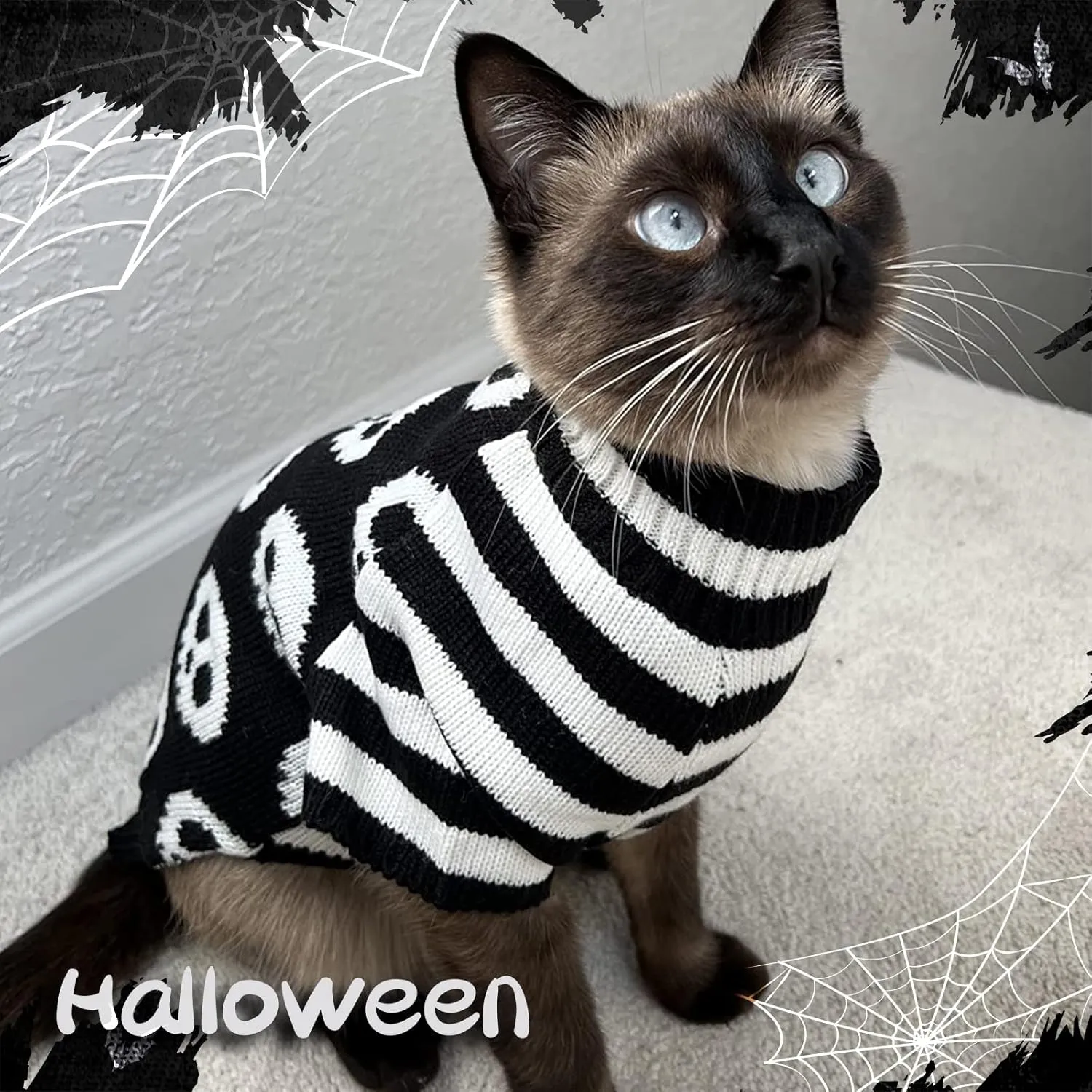 Dog Halloween Sweater Pet Halloween Skull Costumes Cute Cat Outfit XSmall Puppy Clothes Knit Dog Sweater for Small Medium Dogs Girl Boy XS